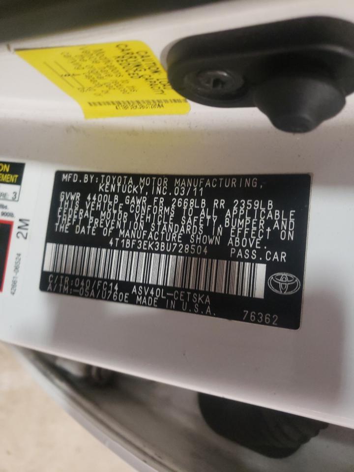 Photo 10 from auction – 2011 TOYOTA CAMRY BASE with VIN 4T1BF3EK3BU728504