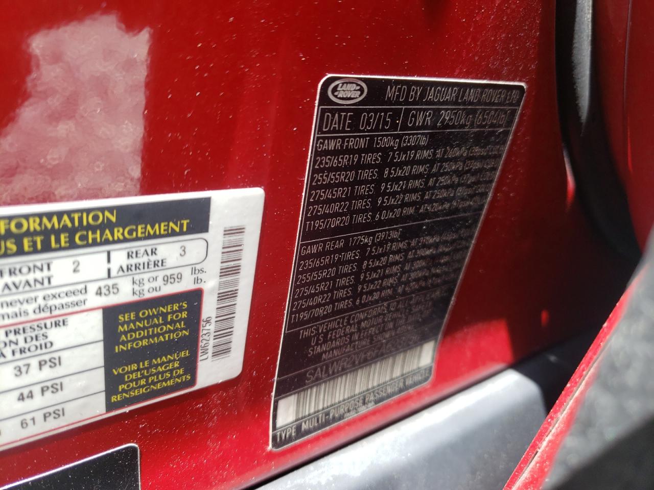 Photo 10 from auction – 2015 LAND ROVER RANGE ROVE with VIN SALWR2VF6FA623756