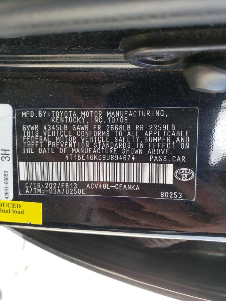 Photo 10 from auction – 2009 TOYOTA CAMRY BASE with VIN 4T1BE46K09U894674