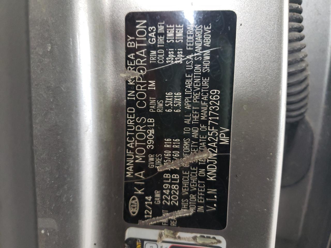 Photo 10 from auction – 2015 KIA SOUL with VIN KNDJN2A25F7173269
