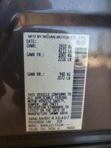 Photo 10 from auction – 2015 NISSAN ALTIMA 2.5 with VIN 1N4AL3AP8FC436407