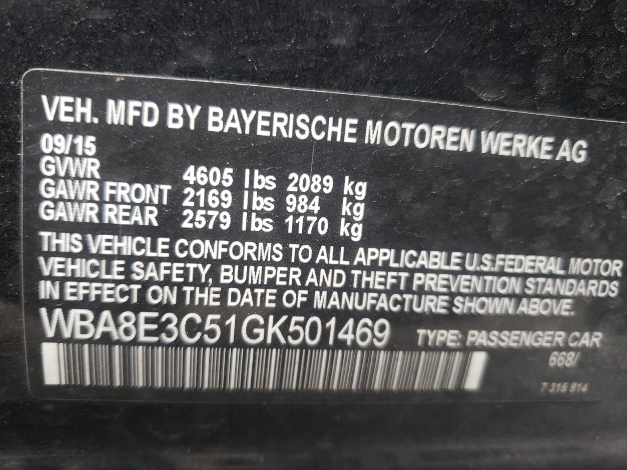 Photo 10 from auction – 2016 BMW 328 XI SUL with VIN WBA8E3C51GK501469