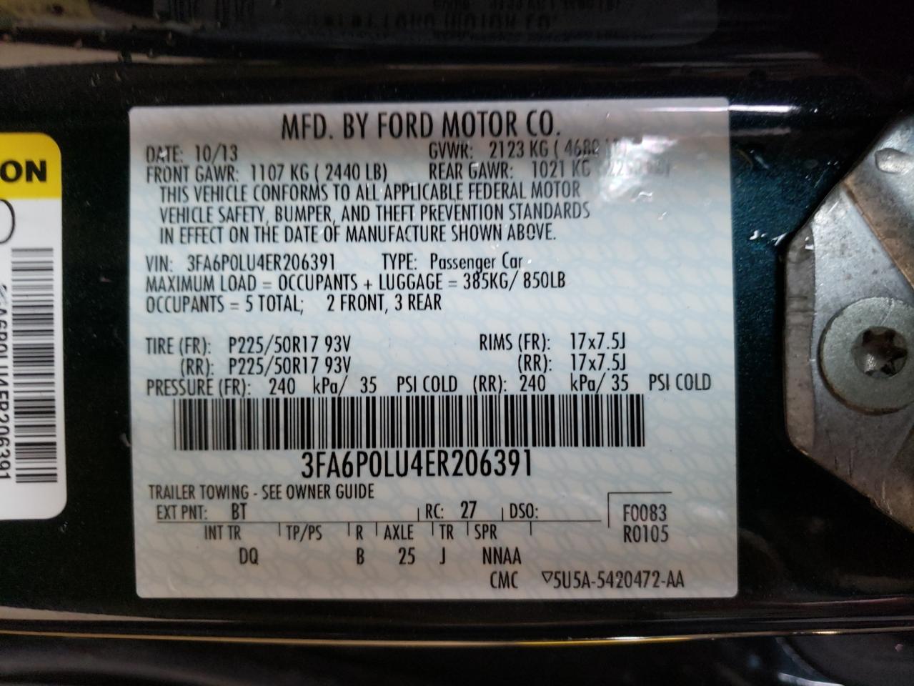 Photo 10 from auction – 2014 FORD FUSION SE with VIN 3FA6P0LU4ER206391