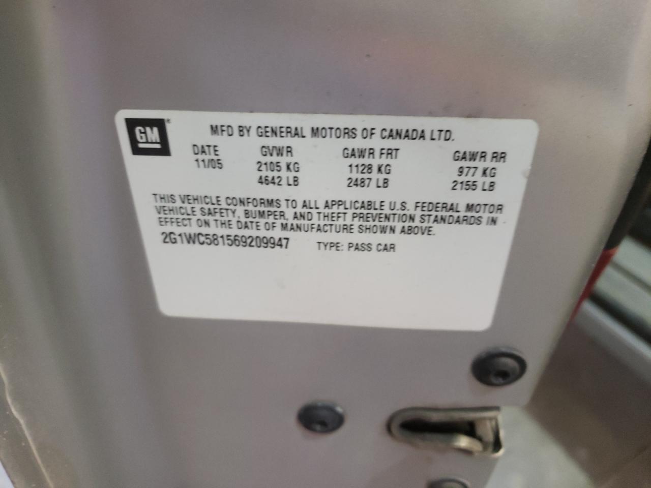 Photo 10 from auction – 2006 CHEVROLET IMPALA LT with VIN 2G1WC581569209947