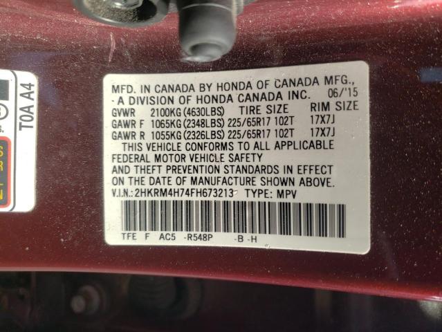 Photo 10 from auction – 2015 HONDA CR-V EXL with VIN 2HKRM4H74FH673213