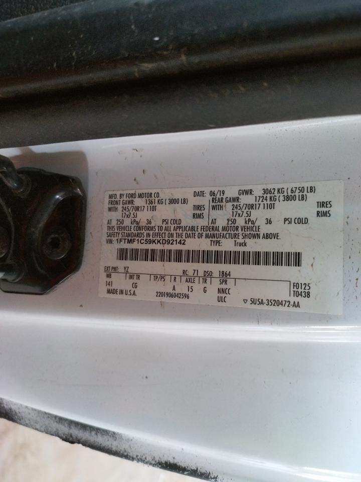 Photo 10 from auction – 2019 FORD F150 with VIN 1FTMF1C59KKD92142