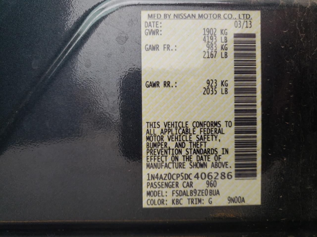 Photo 10 from auction – 2013 NISSAN LEAF S with VIN 1N4AZ0CP5DC406286