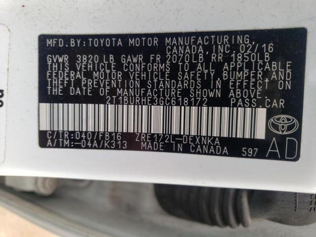 Photo 10 from auction – 2016 TOYOTA COROLLA L with VIN 2T1BURHE3GC618172