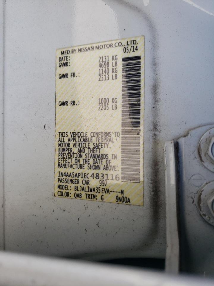 Photo 10 from auction – 2014 NISSAN MAXIMA S with VIN 1N4AA5AP1EC483116