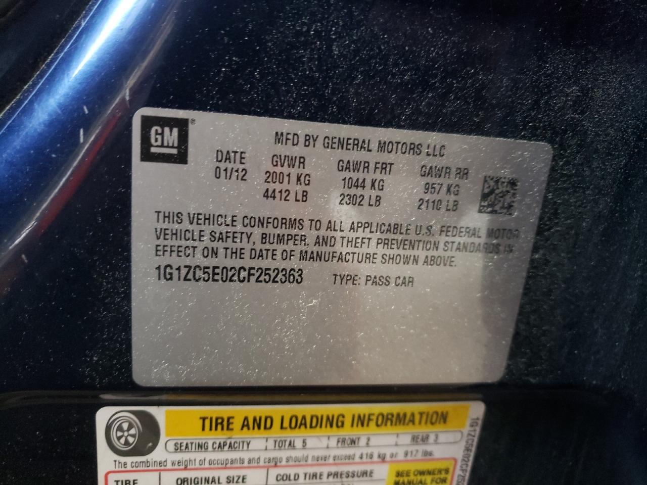 Photo 10 from auction – 2012 CHEVROLET MALIBU 1LT with VIN 1G1ZC5E02CF252363