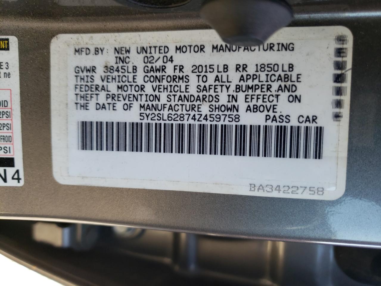 Photo 10 from auction – 2004 PONTIAC VIBE with VIN 5Y2SL62874Z459758
