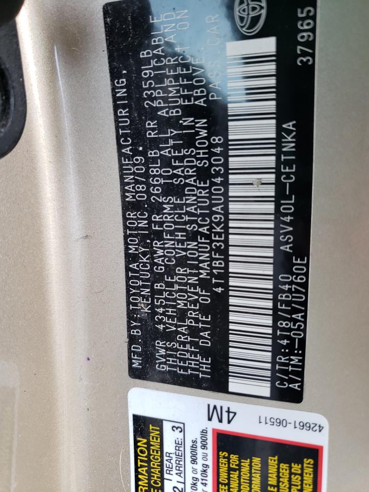 Photo 10 from auction – 2010 TOYOTA CAMRY BASE with VIN 4T1BF3EK9AU043048