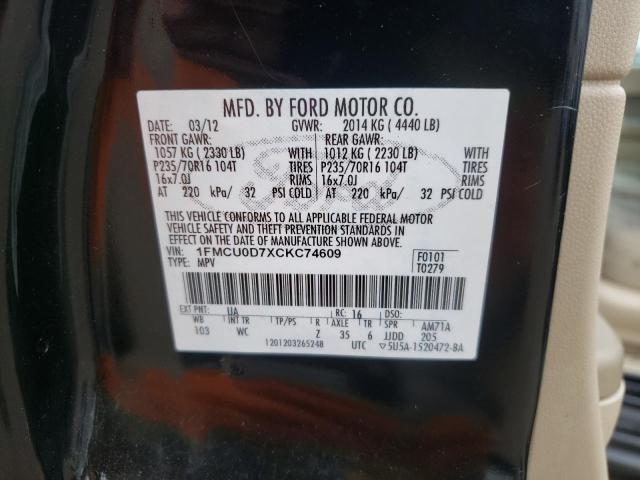Photo 10 from auction – 2012 FORD ESCAPE XLT with VIN 1FMCU0D7XCKC74609