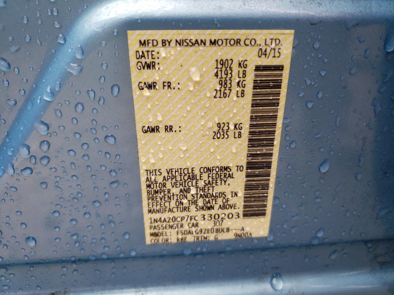 Photo 10 from auction – 2015 NISSAN LEAF S with VIN 1N4AZ0CP7FC330203
