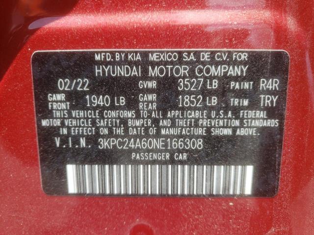 Photo 10 from auction – 2022 HYUNDAI ACCENT SE with VIN 3KPC24A60NE166308