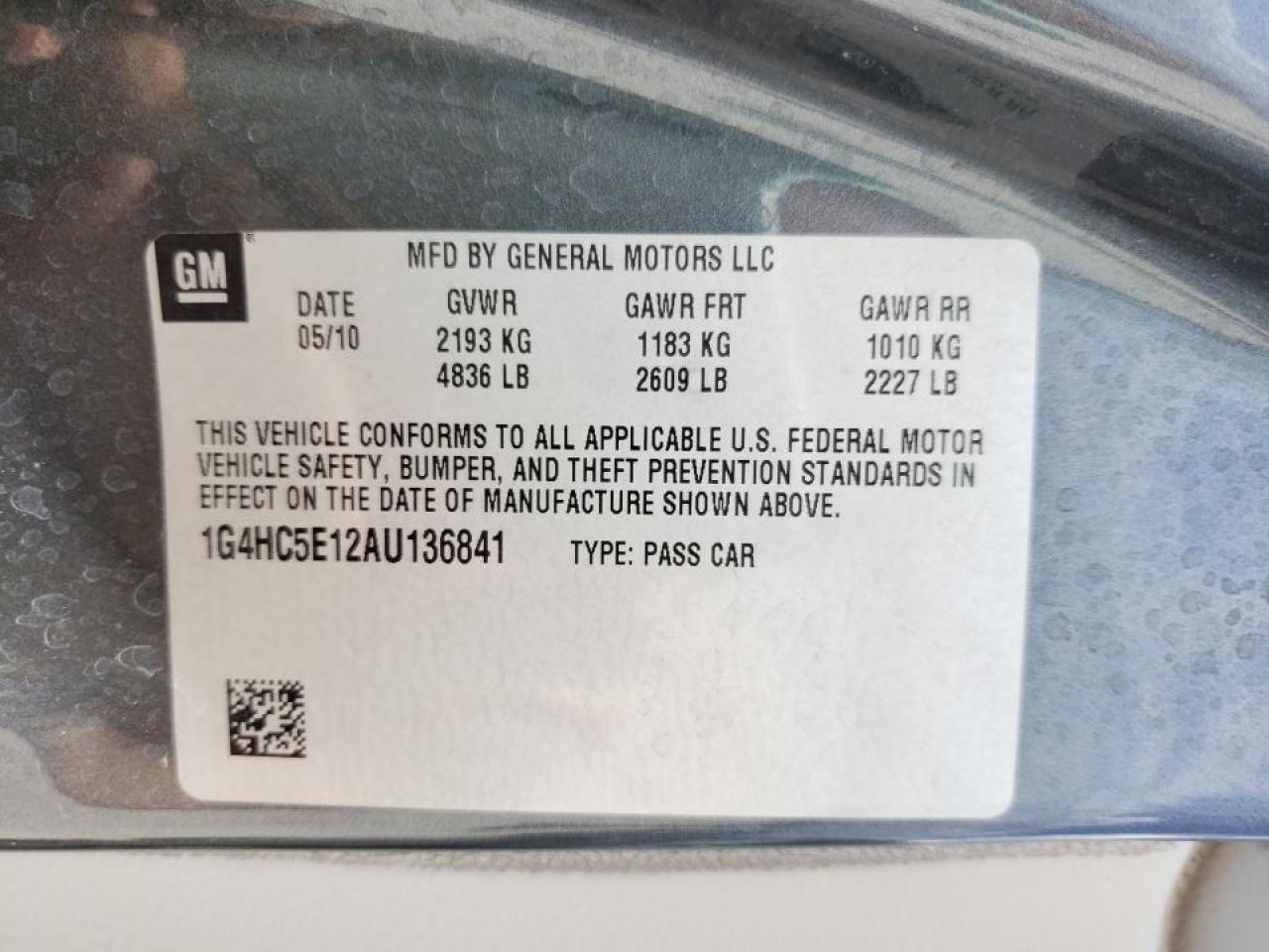 Photo 10 from auction – 2010 BUICK LUCERNE CX with VIN 1G4HC5E12AU136841