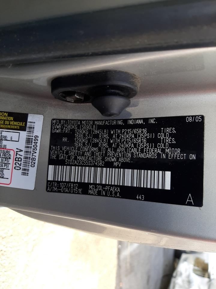 Photo 10 from auction – 2005 TOYOTA SIENNA CE with VIN 5TDZA23C55S374582