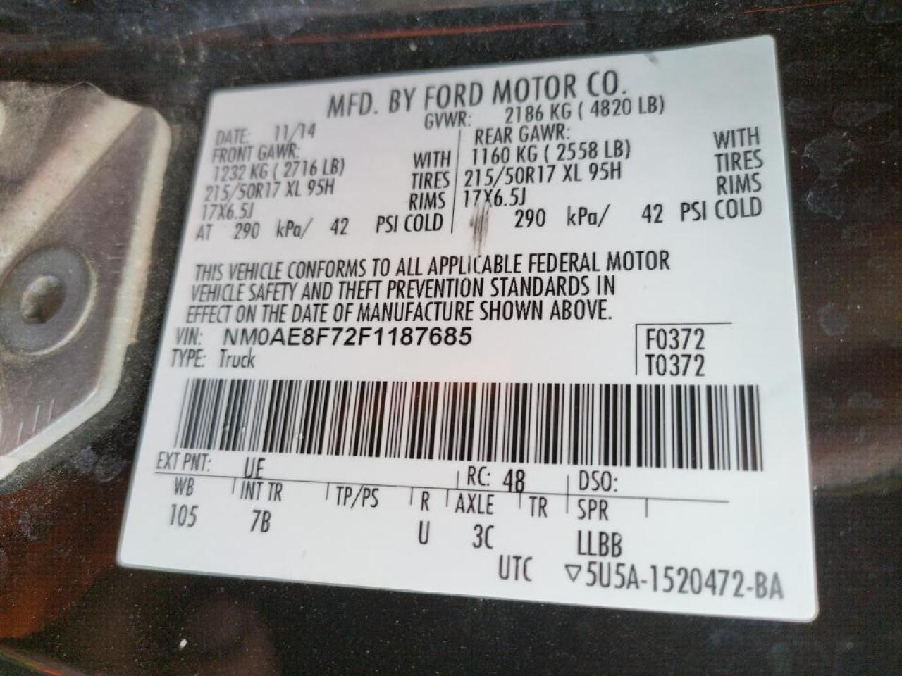 Photo 10 from auction – 2015 FORD TRANSIT CO with VIN NM0AE8F72F1187685