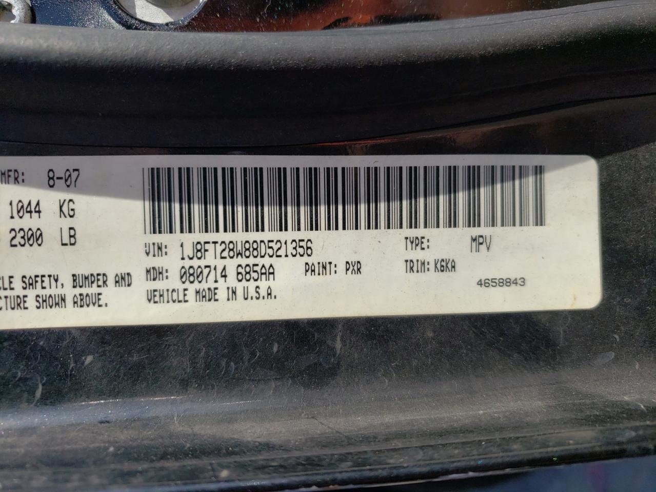 Photo 10 from auction – 2008 JEEP PATRIOT SP with VIN 1J8FT28W88D521356