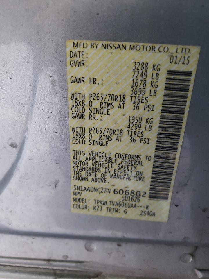 Photo 10 from auction – 2015 NISSAN ARMADA SV with VIN 5N1AA0NC2FN606802