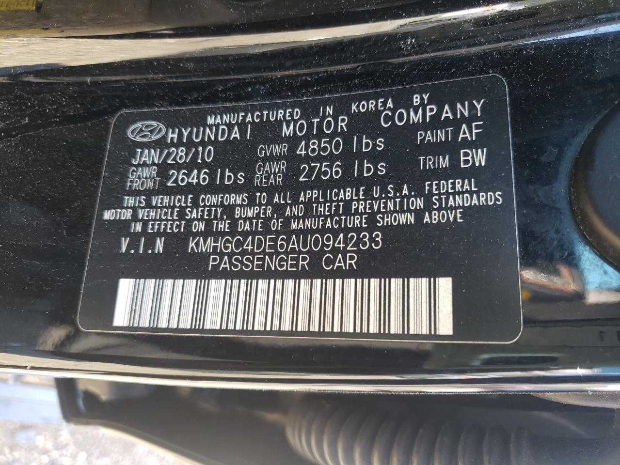 Photo 10 from auction – 2010 HYUNDAI GENESIS 3. with VIN KMHGC4DE6AU094233
