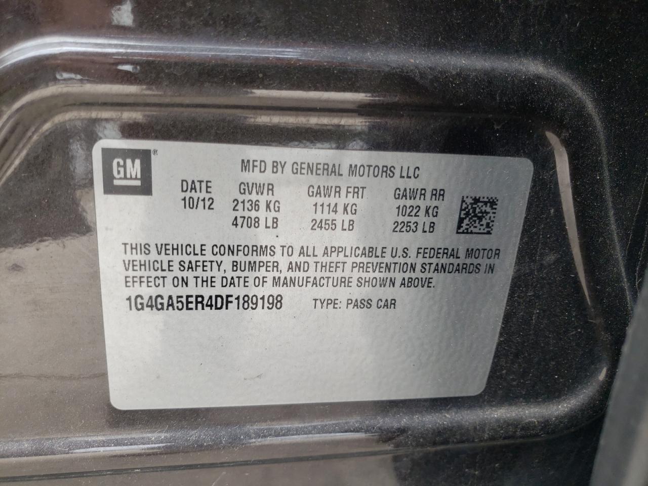 Photo 10 from auction – 2013 BUICK LACROSSE with VIN 1G4GA5ER4DF189198