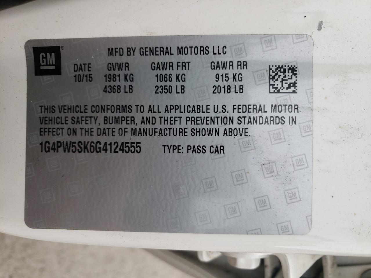 Photo 10 from auction – 2016 BUICK VERANO SPO with VIN 1G4PW5SK6G4124555