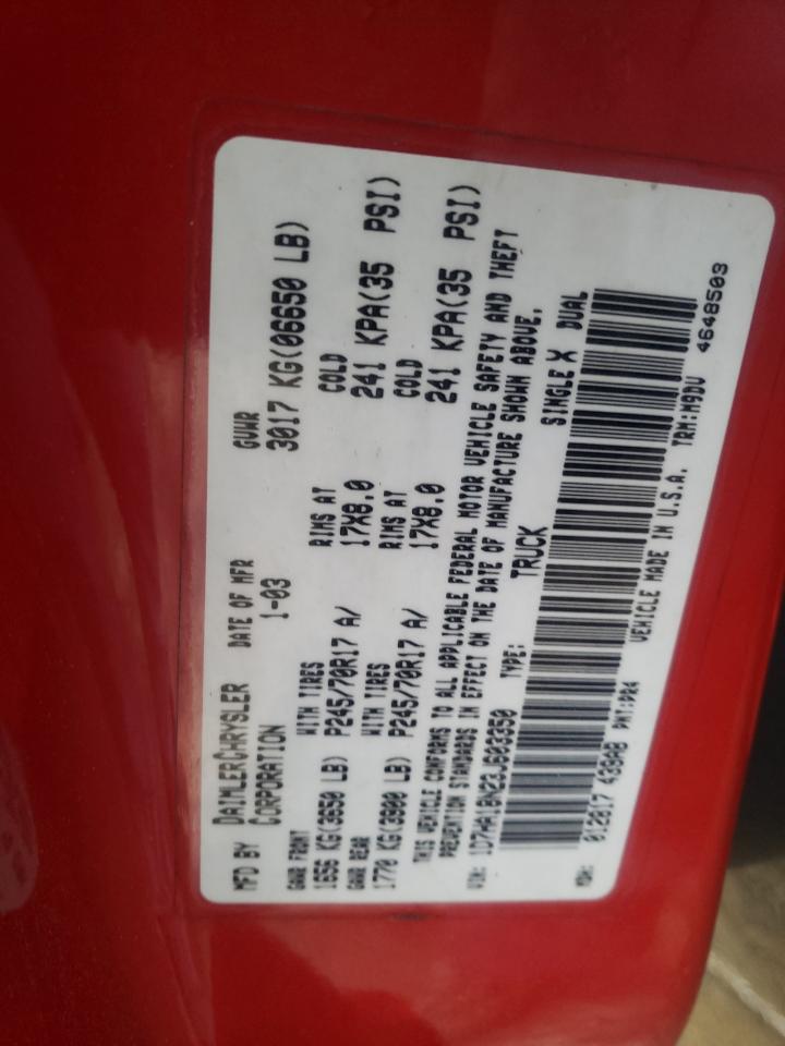 Photo 10 from auction – 2003 DODGE RAM 1500 S with VIN 1D7HA18N23J603350
