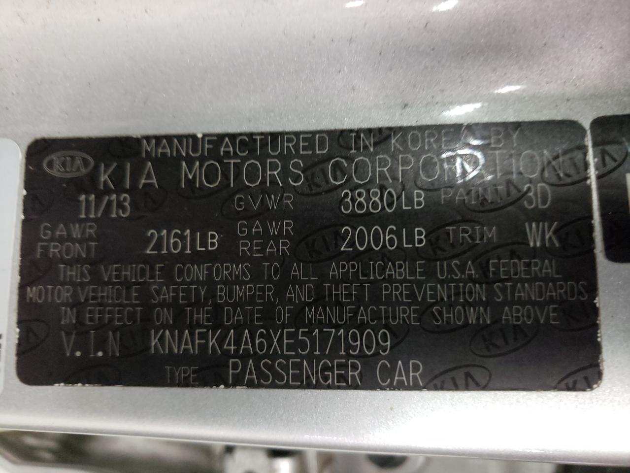 Photo 10 from auction – 2014 KIA FORTE LX with VIN KNAFK4A6XE5171909
