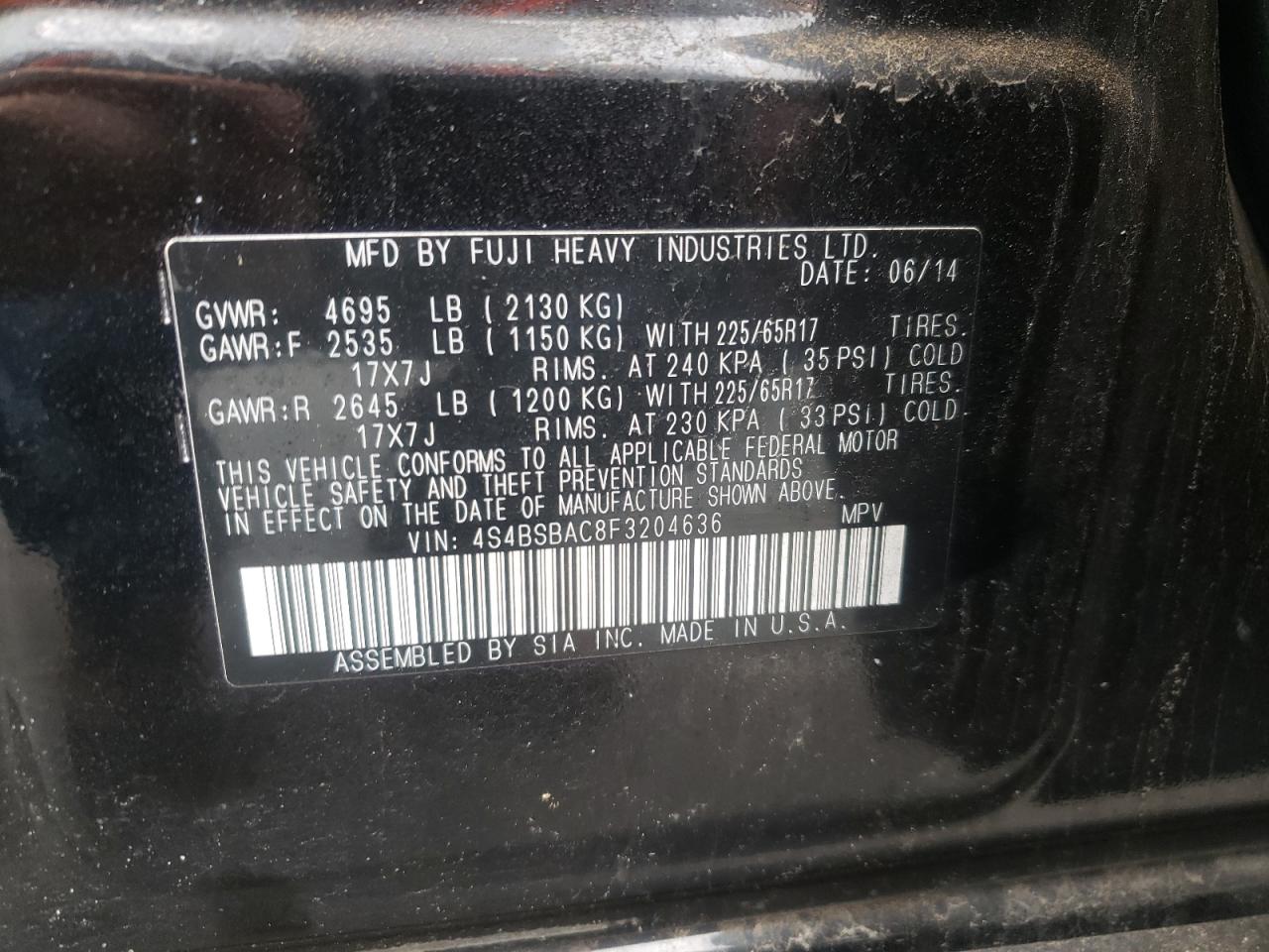 Снимка 10 от търг – 2015 SUBARU OUTBACK 2. с VIN 4S4BSBAC8F3204636