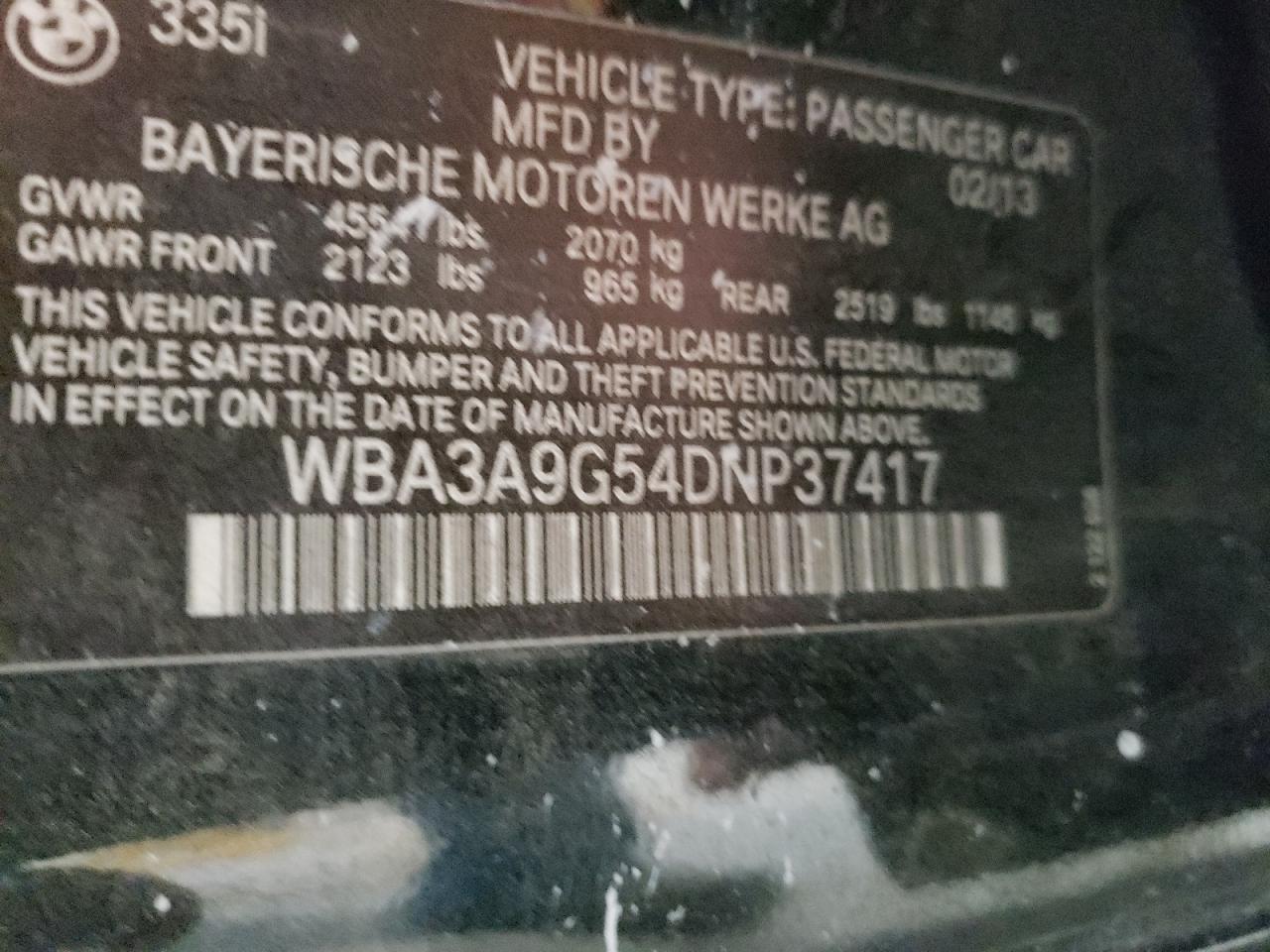 Photo 10 from auction – 2013 BMW 335 I with VIN WBA3A9G54DNP37417