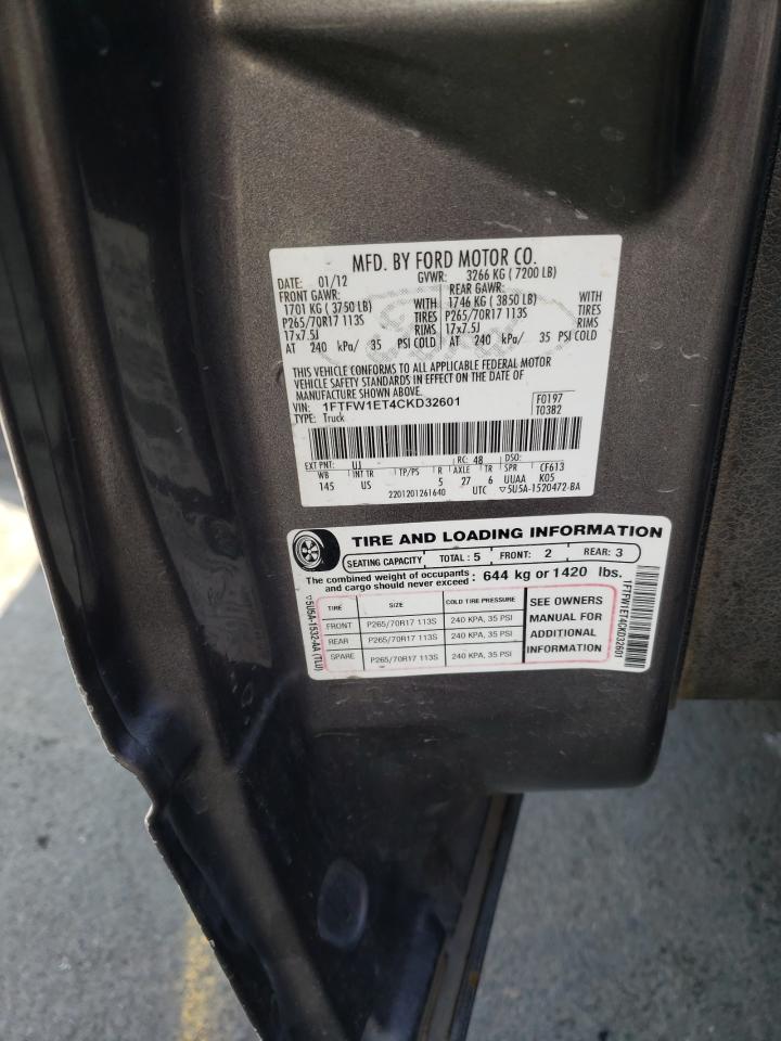 Photo 10 from auction – 2012 FORD F150 SUPER with VIN 1FTFW1ET4CKD32601