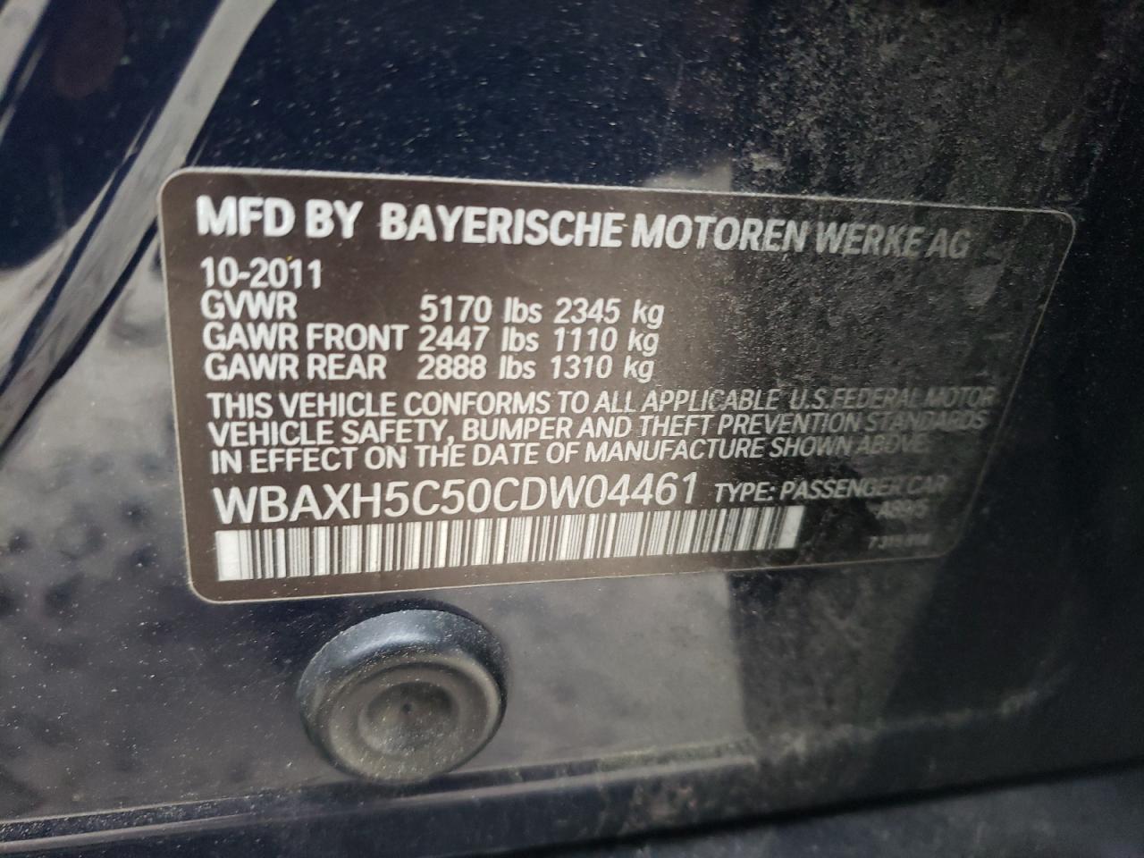 Photo 10 from auction – 2012 BMW 528 XI with VIN WBAXH5C50CDW04461