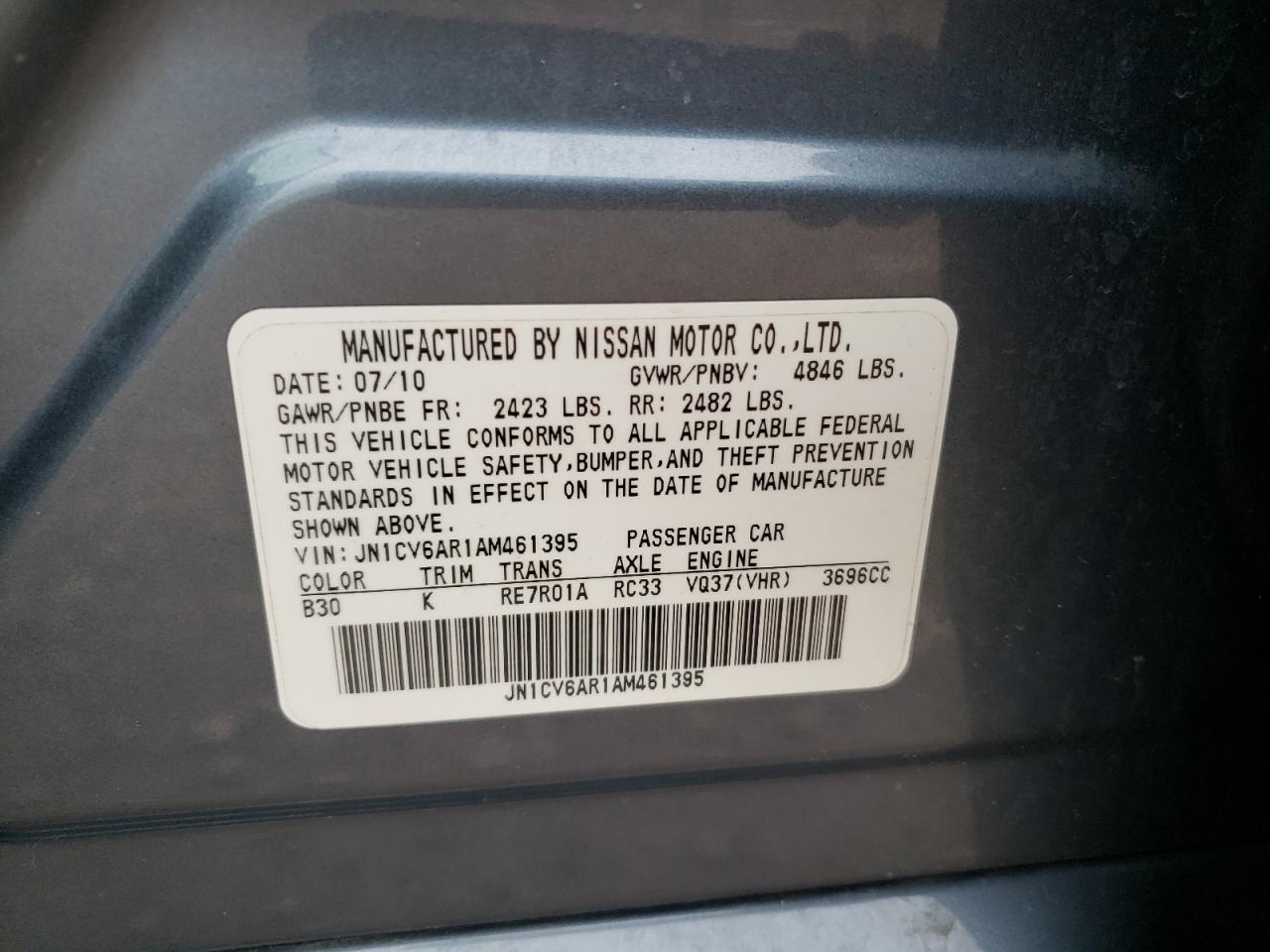 Photo 10 from auction – 2010 INFINITI G37 with VIN JN1CV6AR1AM461395