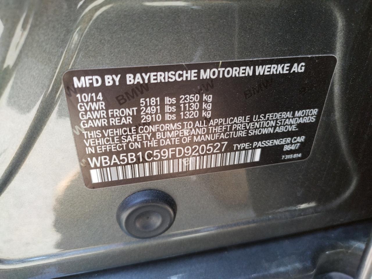Photo 10 from auction – 2015 BMW 535 I with VIN WBA5B1C59FD920527