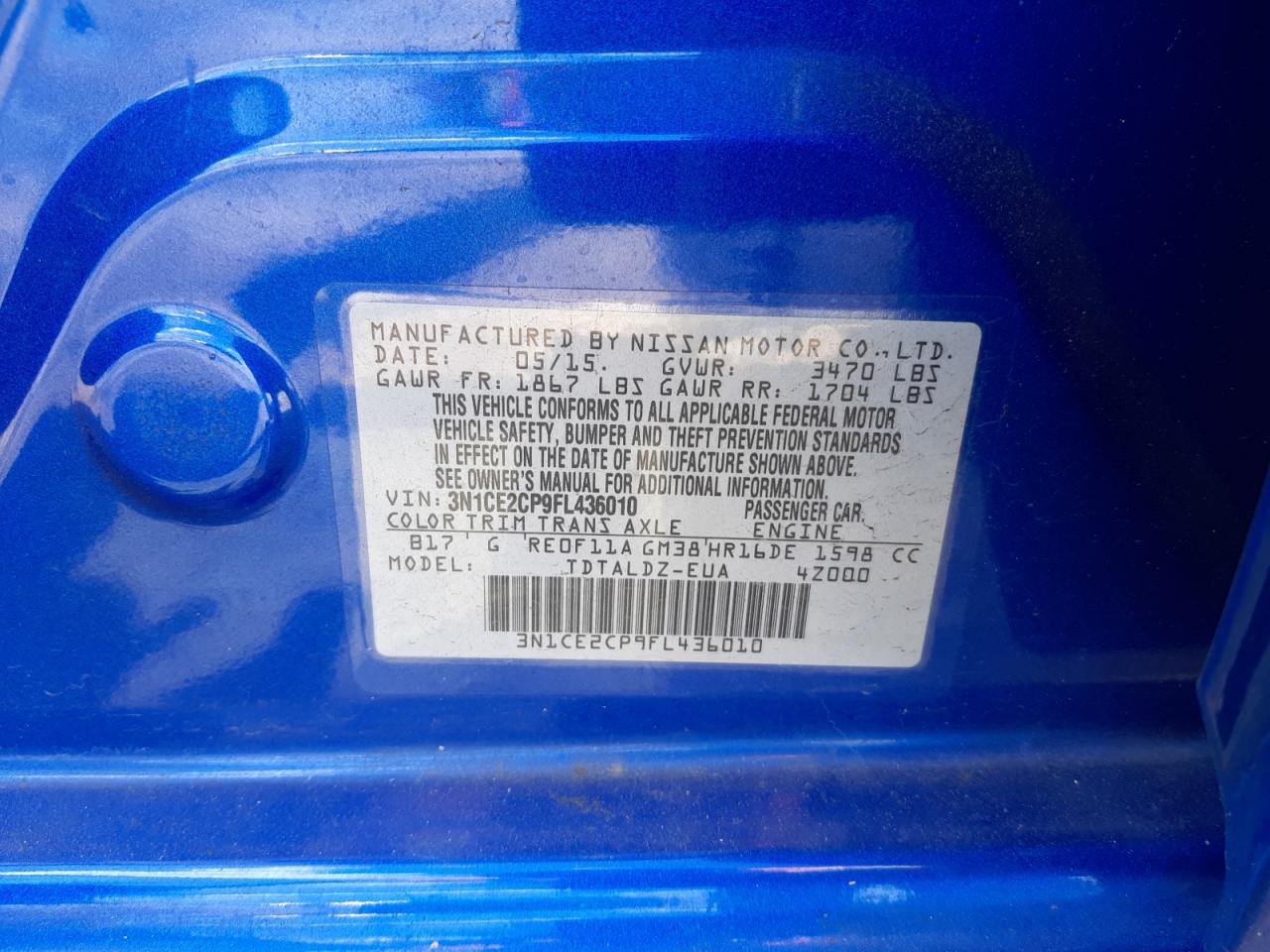 Photo 10 from auction – 2015 NISSAN VERSA NOTE with VIN 3N1CE2CP9FL436010