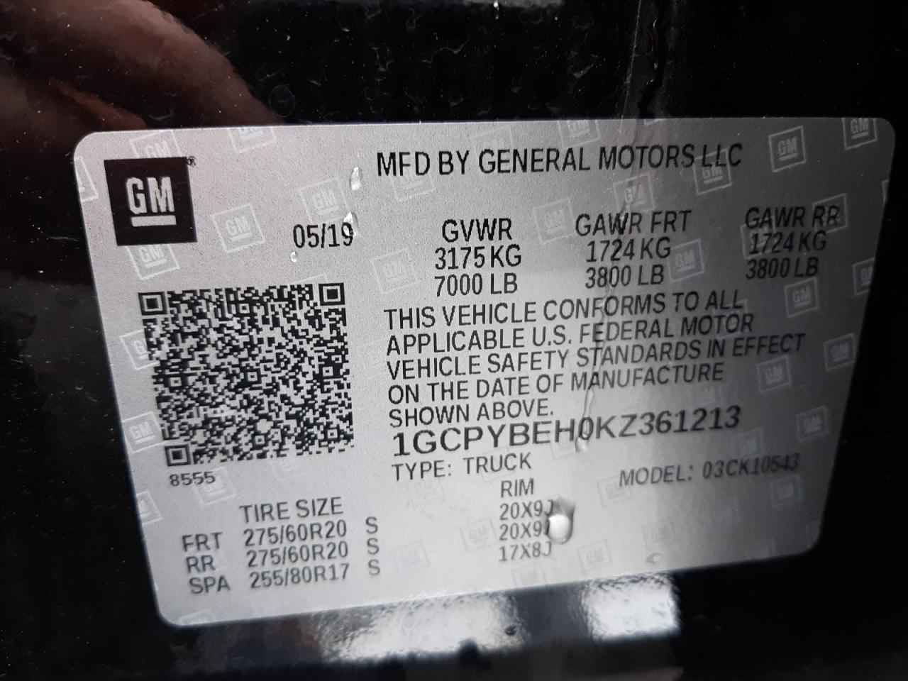 Photo 10 from auction – 2019 CHEVROLET SILVERADO with VIN 1GCPYBEH0KZ361213