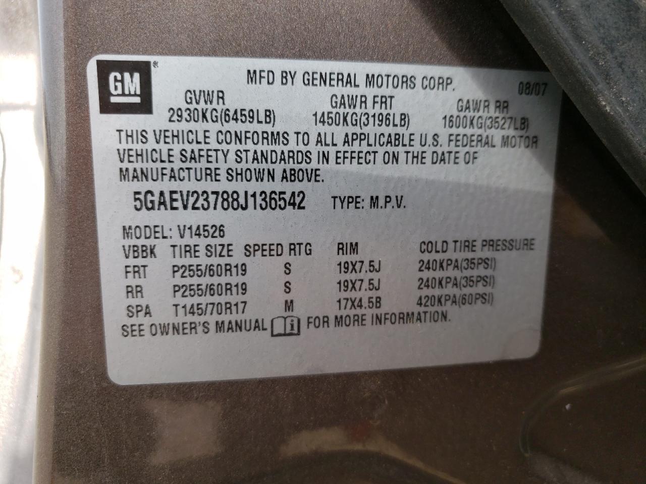 Photo 10 from auction – 2008 BUICK ENCLAVE CX with VIN 5GAEV23788J136542