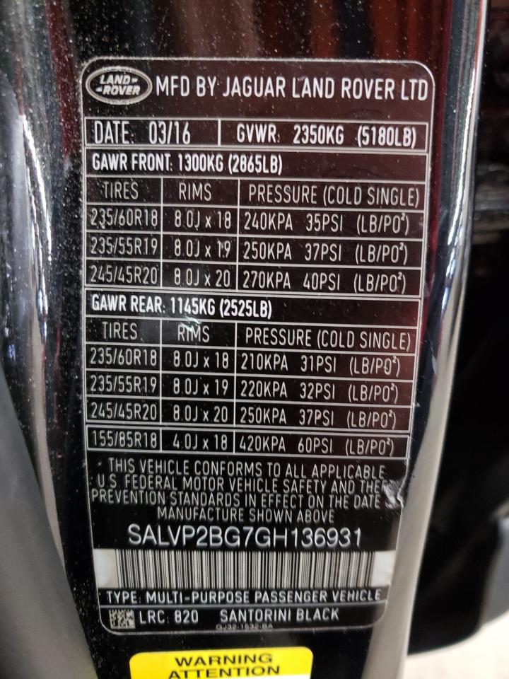 Photo 10 from auction – 2016 LAND ROVER RANGE ROVE with VIN SALVP2BG7GH136931