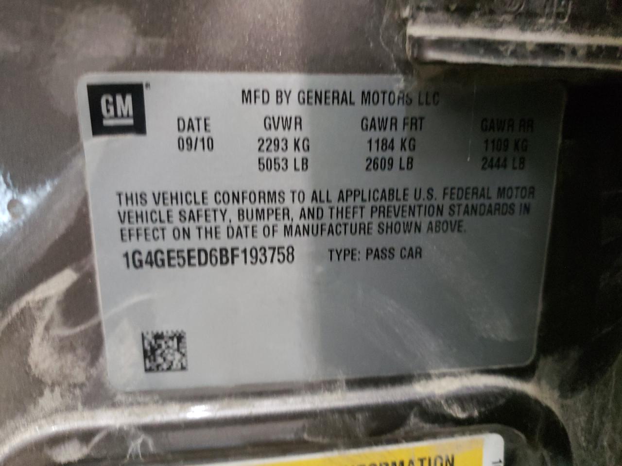 Photo 10 from auction – 2011 BUICK LACROSSE C with VIN 1G4GE5ED6BF193758