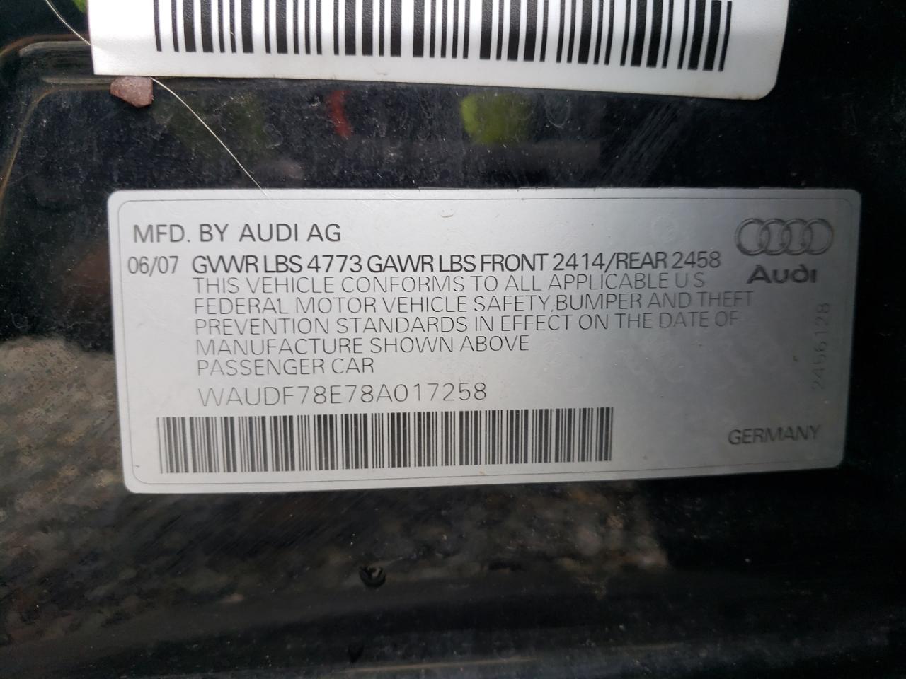 Photo 10 from auction – 2008 AUDI A4 2.0T QU with VIN WAUDF78E78A017258