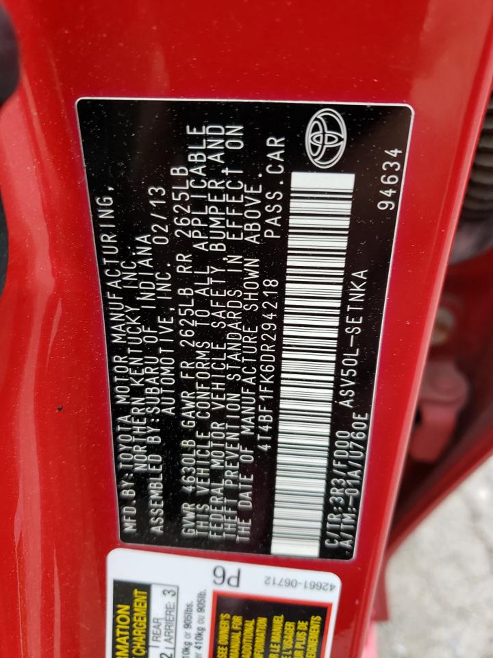 Photo 10 from auction – 2013 TOYOTA CAMRY L with VIN 4T4BF1FK6DR294218