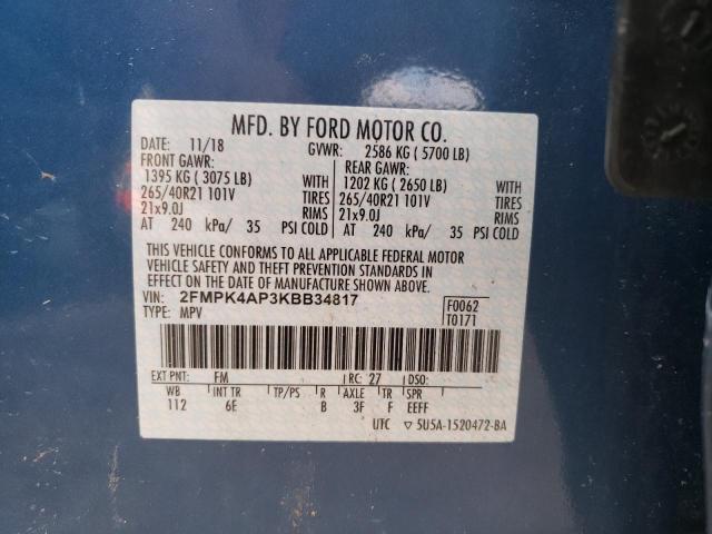 Photo 10 from auction – 2019 FORD EDGE ST with VIN 2FMPK4AP3KBB34817