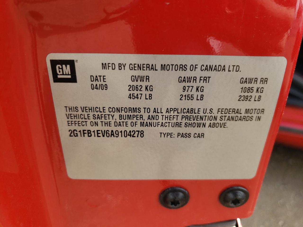 Photo 10 from auction – 2010 CHEVROLET CAMARO LT with VIN 2G1FB1EV6A9104278