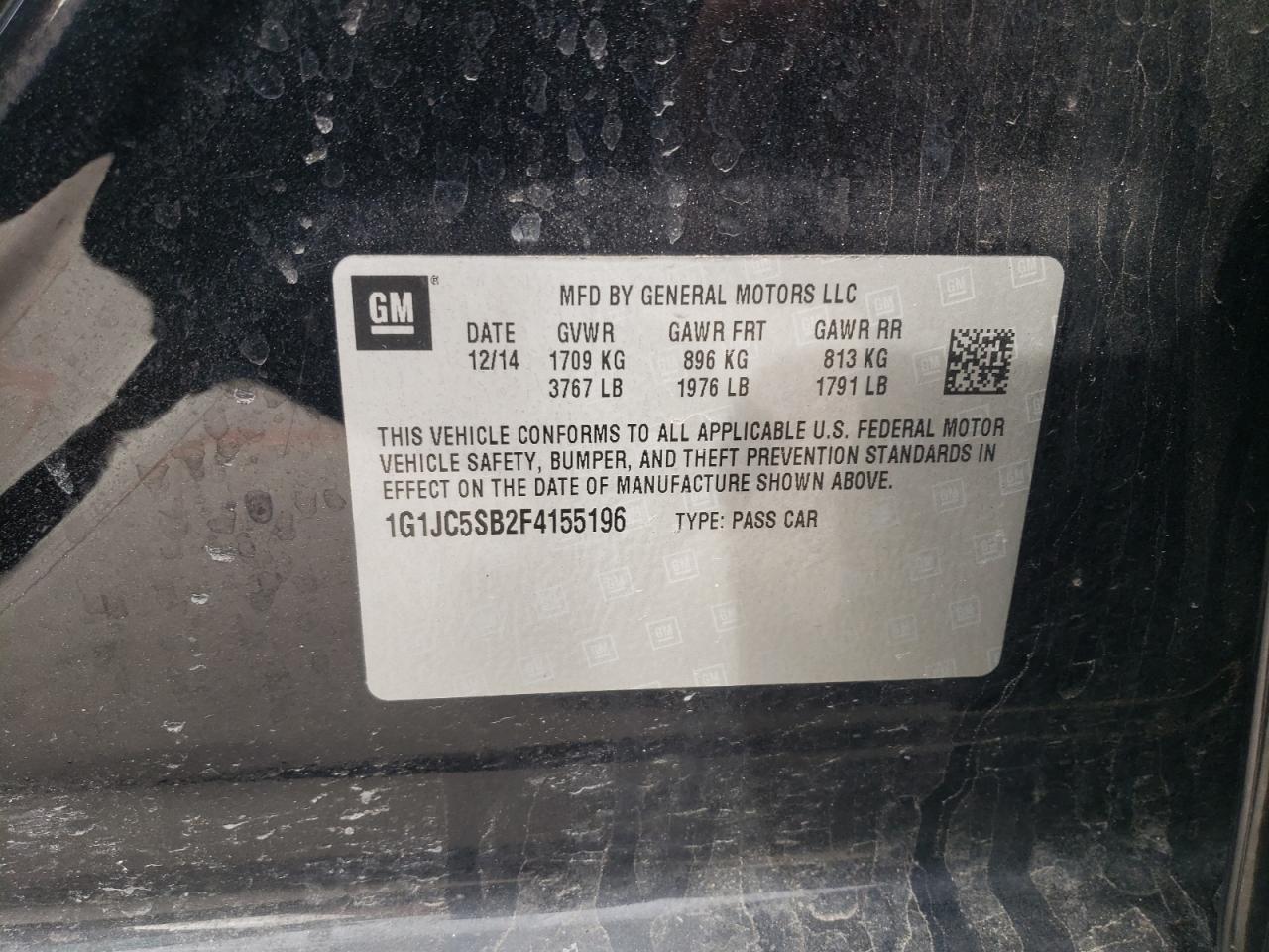 Photo 10 from auction – 2015 CHEVROLET SONIC LT with VIN 1G1JC5SB2F4155196