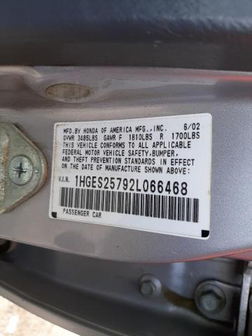 Photo 10 from auction – 2002 HONDA CIVIC EX with VIN 1HGES25792L066468