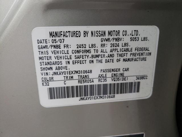 Photo 10 from auction – 2007 INFINITI M35 BASE with VIN JNKAY01EX7M310648