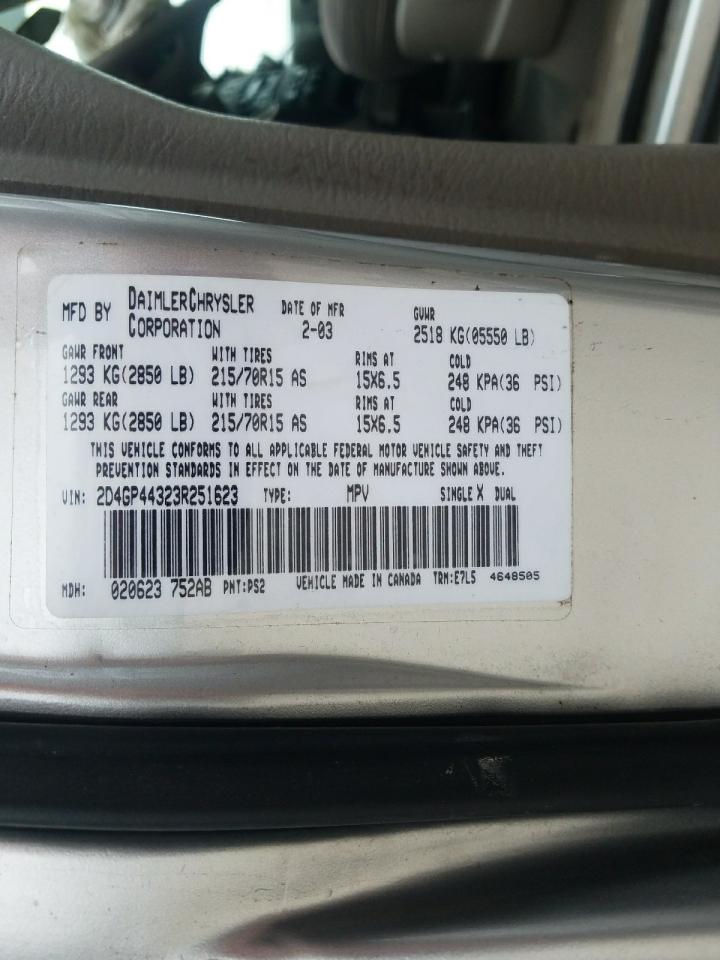 Photo 10 from auction – 2003 DODGE GRAND CARA with VIN 2D4GP44323R251623
