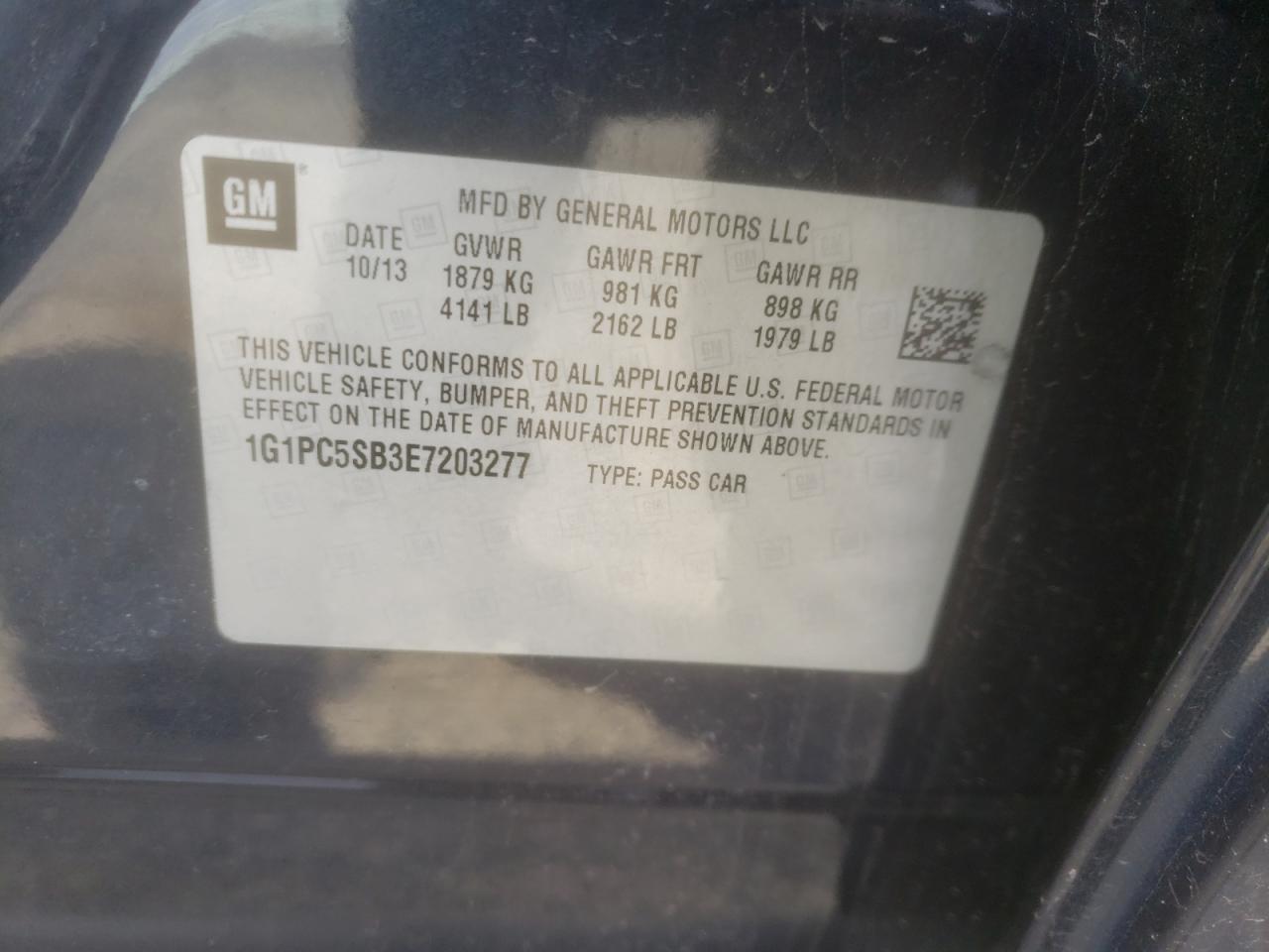 Photo 10 from auction – 2014 CHEVROLET CRUZE LT with VIN 1G1PC5SB3E7203277
