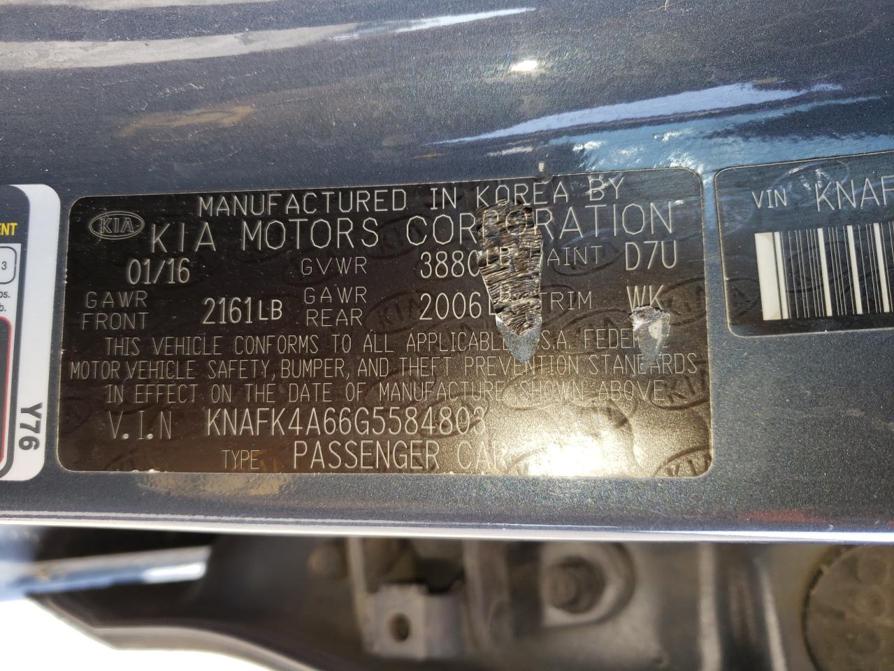 Photo 10 from auction – 2016 KIA FORTE LX with VIN KNAFK4A66G5584803